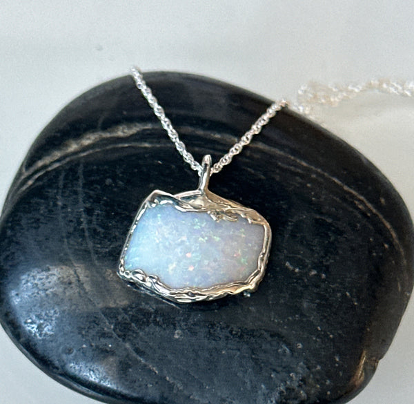 Coober Pedy Shell Opal Silver Pendant Necklace