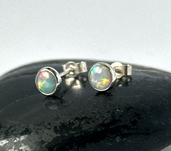 Coober Pedy Opal Silver Stud Earrings