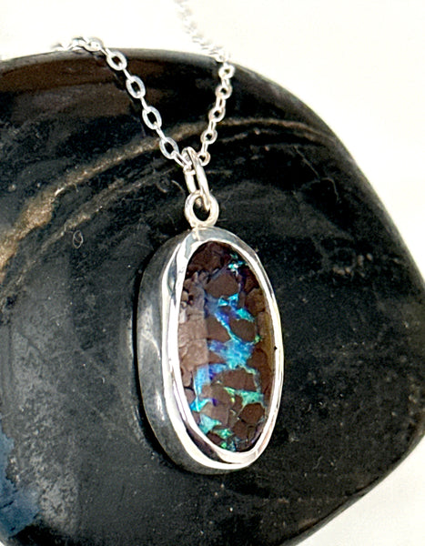 Boulder Opal Sterling Silver Pendant Necklace