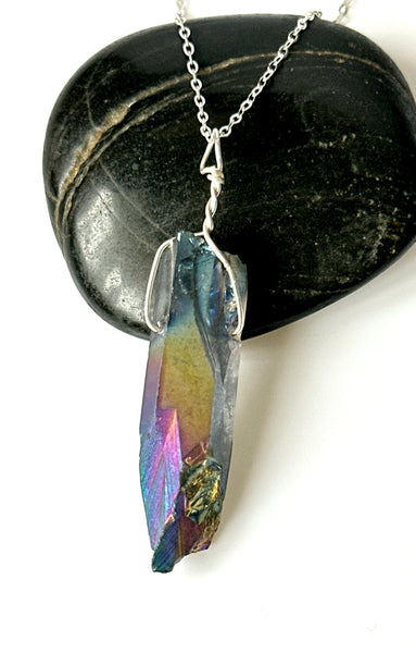 Titanium Rainbow Quartz Sterling Silver Pendant Necklace