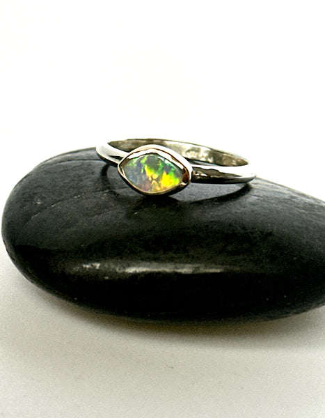 Solid Lightning Ridge Opal 9 Carat Gold & Sterling Silver Ring