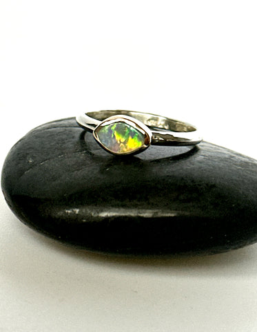 Solid Lightning Ridge Opal 9 Carat Gold & Sterling Silver Ring