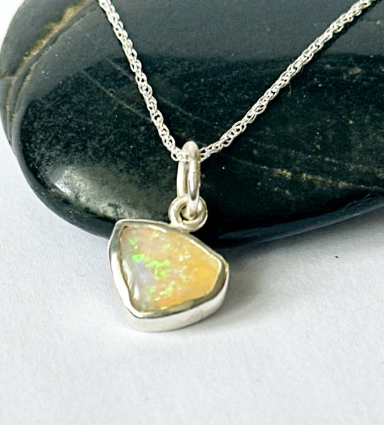 Solid Coober Pedy Opal Sterling Silver Pendant Necklace