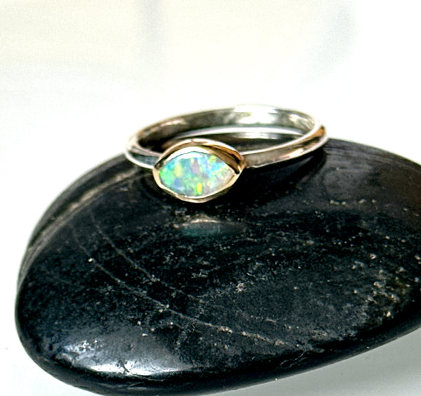 Solid Lightning Ridge Opal 9 Carat Gold & Sterling Silver Ring