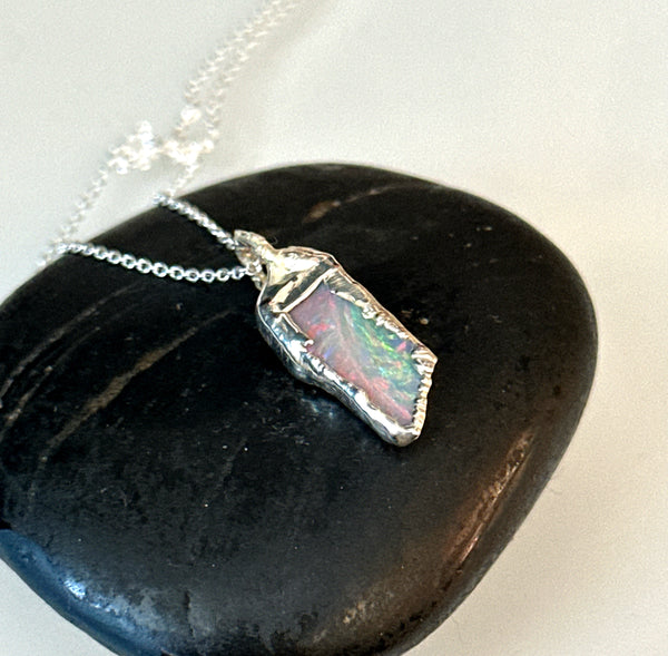 Lightning Ridge Opal Silver Pendant Necklace