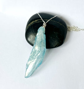 Blue Aura Crystal Quartz Sterling Silver Pendant Necklace