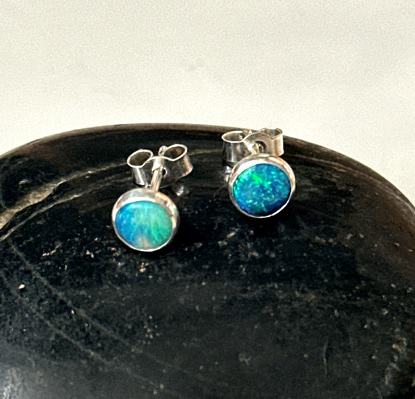 Lightning Ridge Opal Silver Stud Earrings