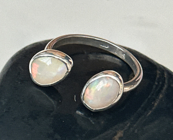 Double Coober Pedy Opal Floating Sterling Silver Ring