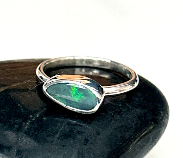 Solid Lightning Ridge Opal Sterling Silver Ring