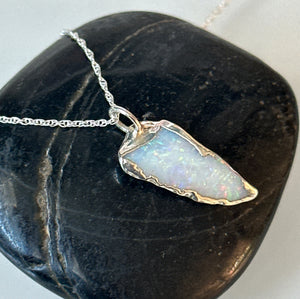 Coober Pedy Opal Shell Silver Pendant Necklace