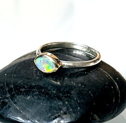 Solid Lightning Ridge Opal 9 Carat Gold & Sterling Silver Ring