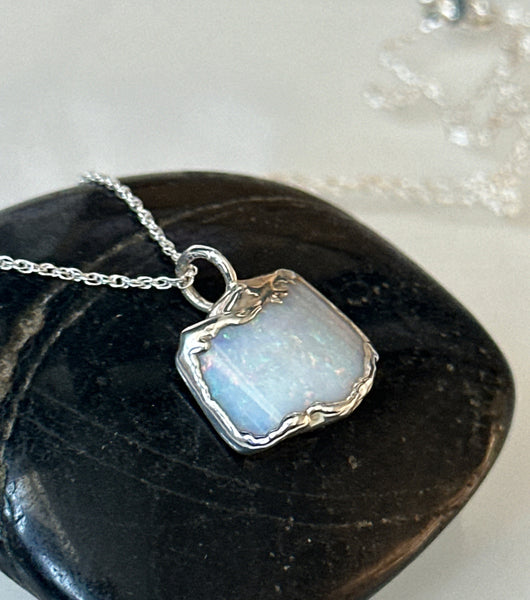 Coober Pedy Shell Opal Silver Pendant Necklace