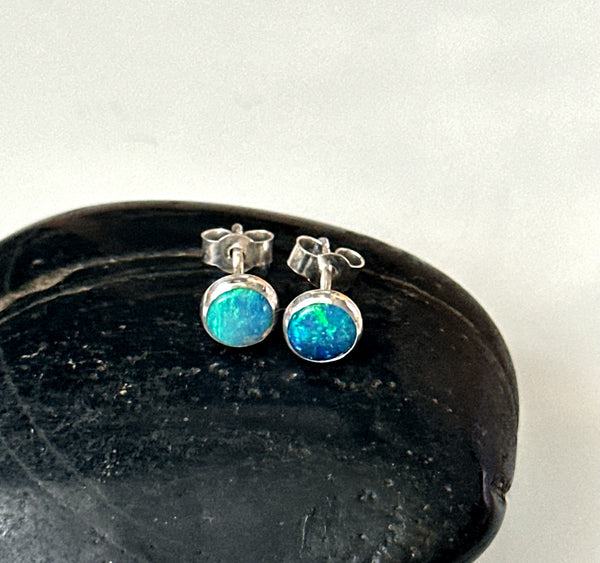 Lightning Ridge Opal Silver Stud Earrings