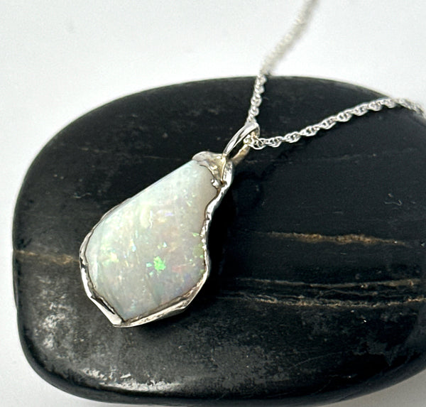Coober Pedy electroformed Shell Opal Silver Pendant Necklace