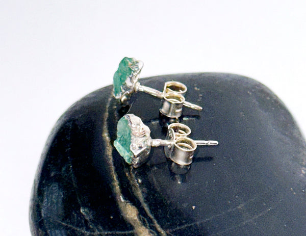 Rough Emerald Silver Stud Earrings