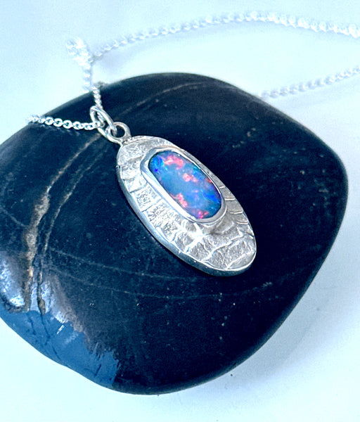 Lightning Ridge Opal Cuttlefish Sterling Silver Pendant Necklace
