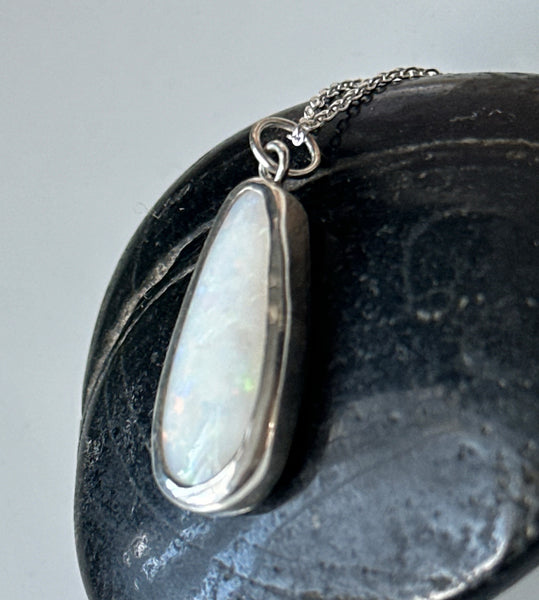 Solid Coober Pedy Opal Sterling Silver Pendant Necklace