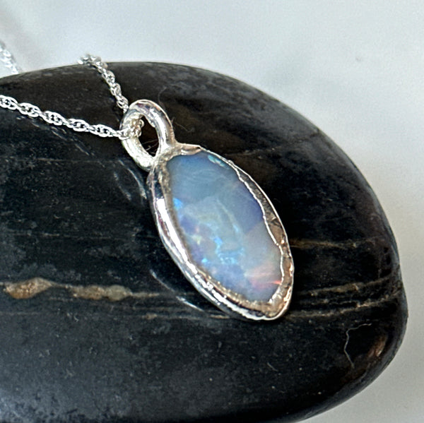 Mintabie Opal Silver Pendant Necklace