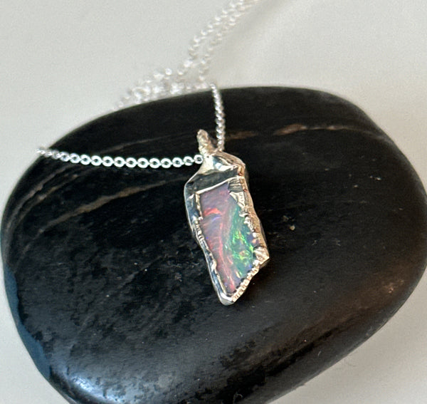 Lightning Ridge Opal Silver Pendant Necklace