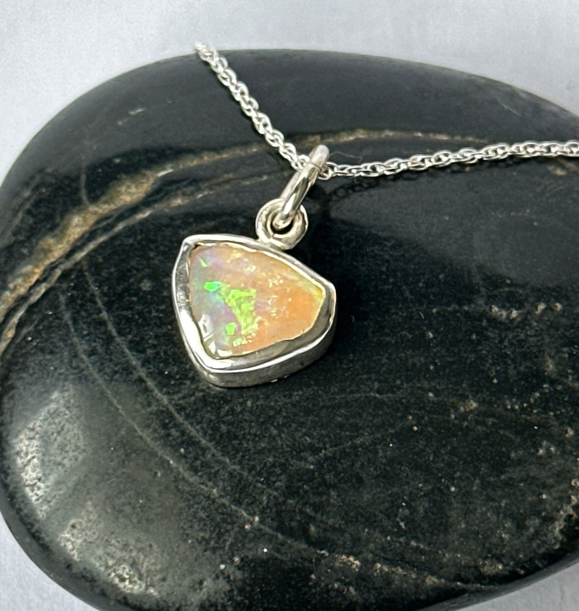 Solid Coober Pedy Opal Sterling Silver Pendant Necklace