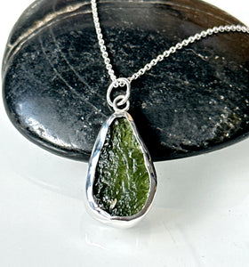 Genuine Moldavite Sterling Silver Pendant Necklace