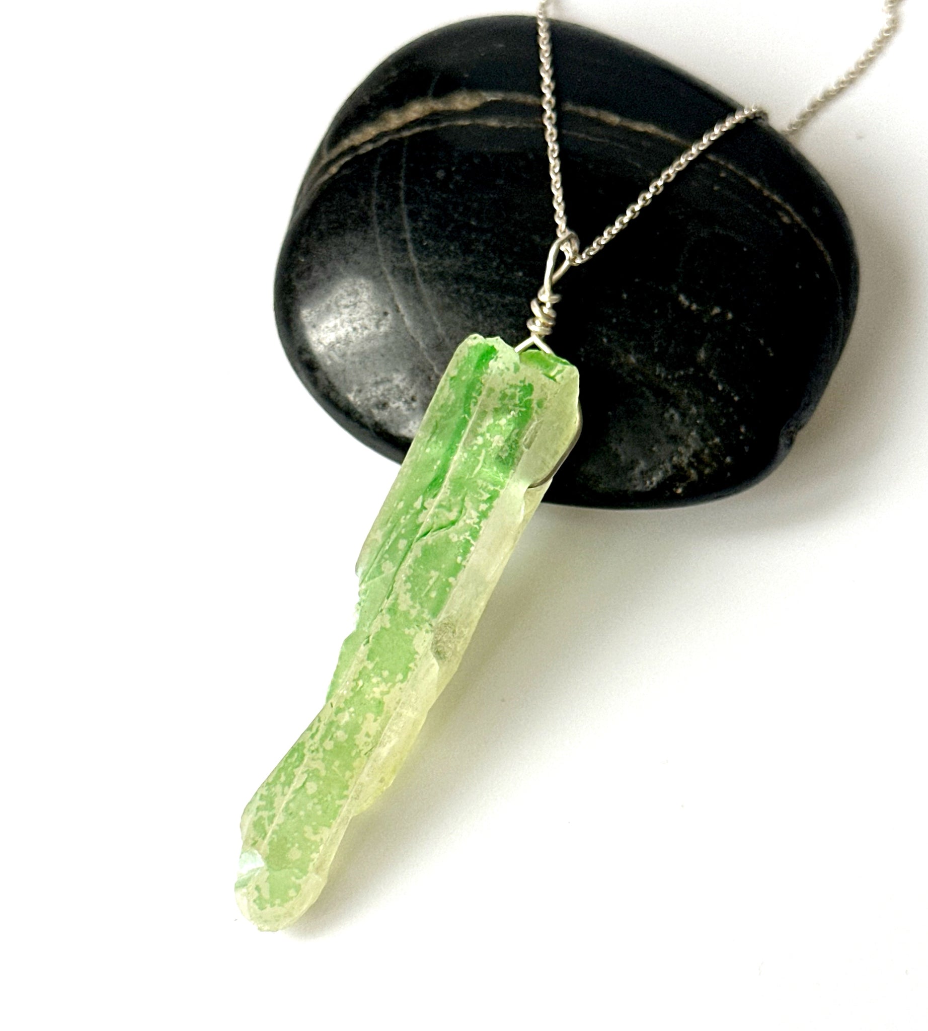 Green Crystal Quartz Sterling Silver Pendant Necklace