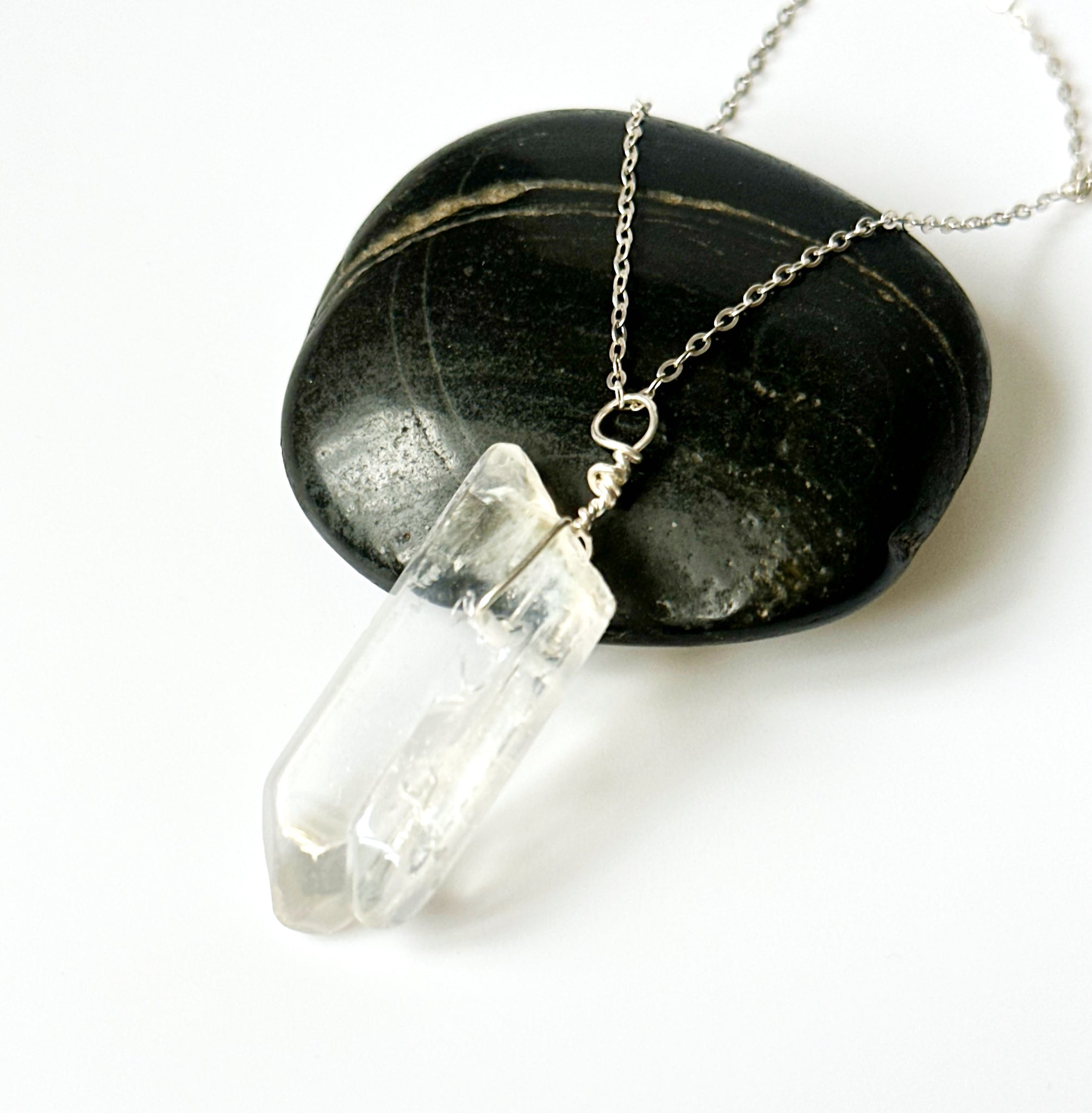 Angle Aura Quartz Sterling Silver Pendant Necklace