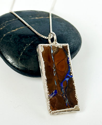 Boulder Opal Silver Pendant Necklace