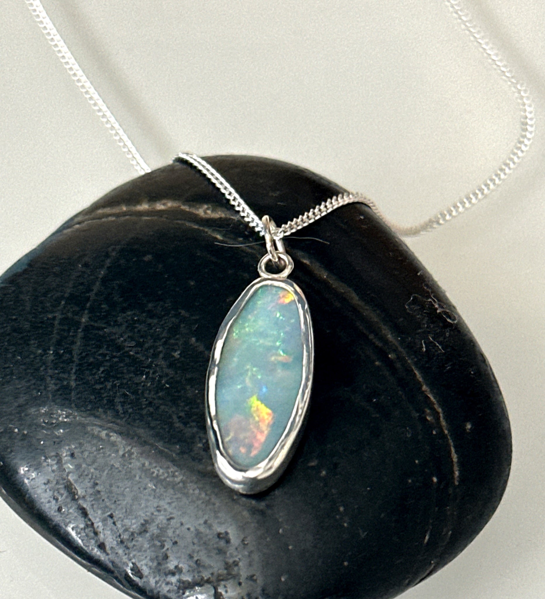 Lightning Ridge Solid Opal Silver Pendant Necklace