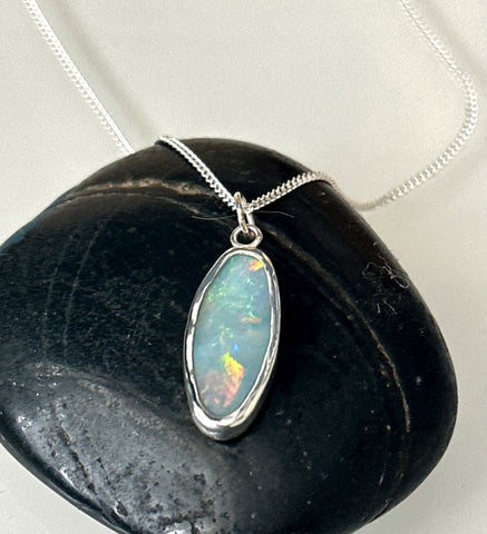 Lightning Ridge Solid Opal Silver Pendant Necklace