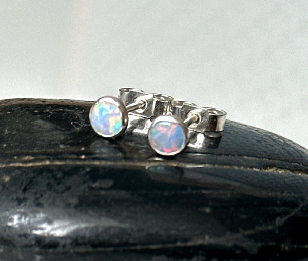 Solid Mintabie Opal Sterling Silver Stud Earrings