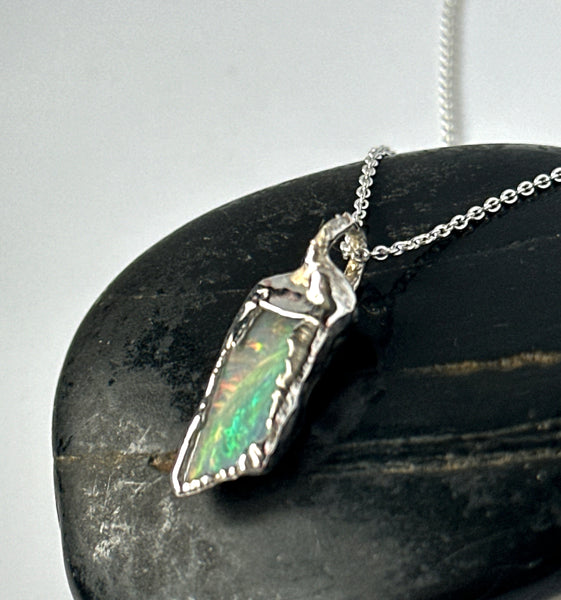 Lightning Ridge Electroformed Opal Silver Pendant Necklace