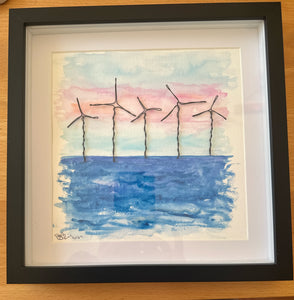 Wind Farm Original Watercolour & Wirework Framed Art