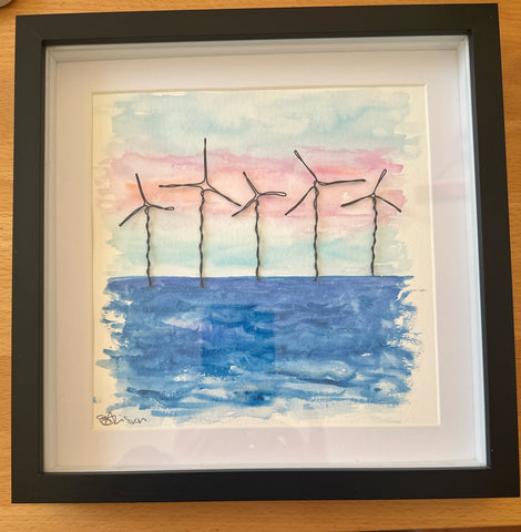 Wind Farm Original Watercolour & Wirework Framed Art