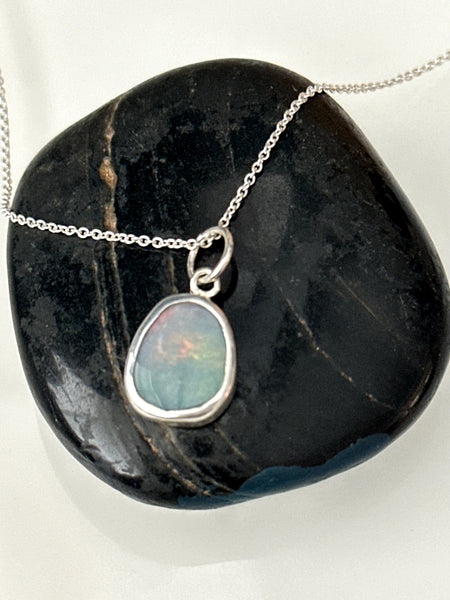 Mintabie Opal Sterling Silver Pendant Necklace