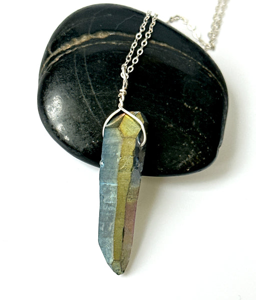 Titanium Quartz & Hematite Silver Pendant Necklace