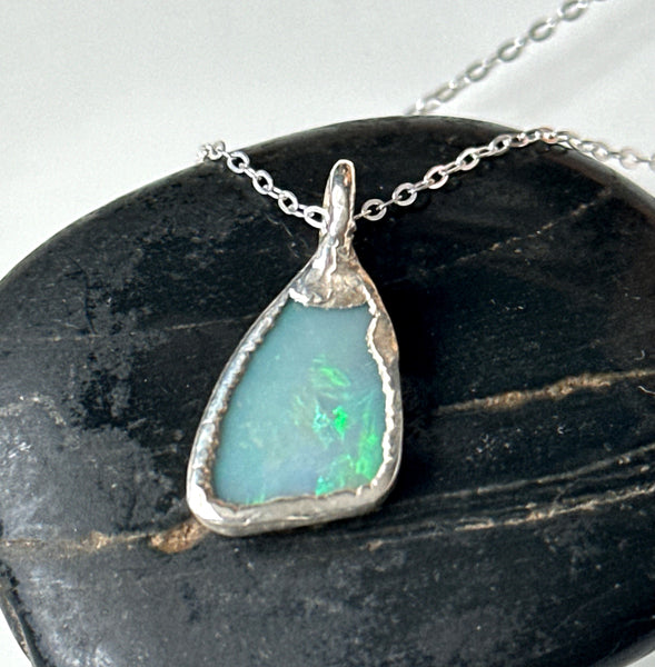Coober Pedy Opal Silver Pendant Necklace