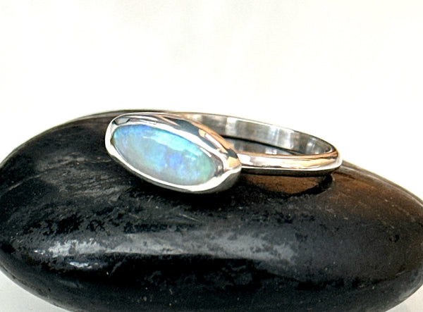 Mintabie Crystal Opal Sterling Silver Ring