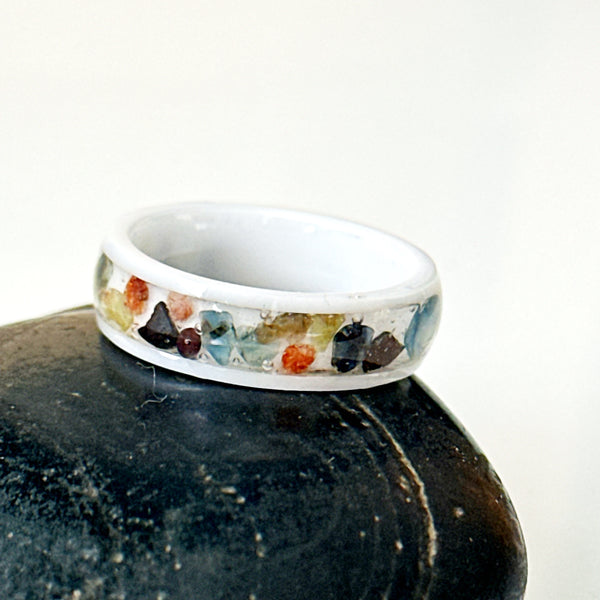 Sapphire Inlay White Porcelain Ring Band