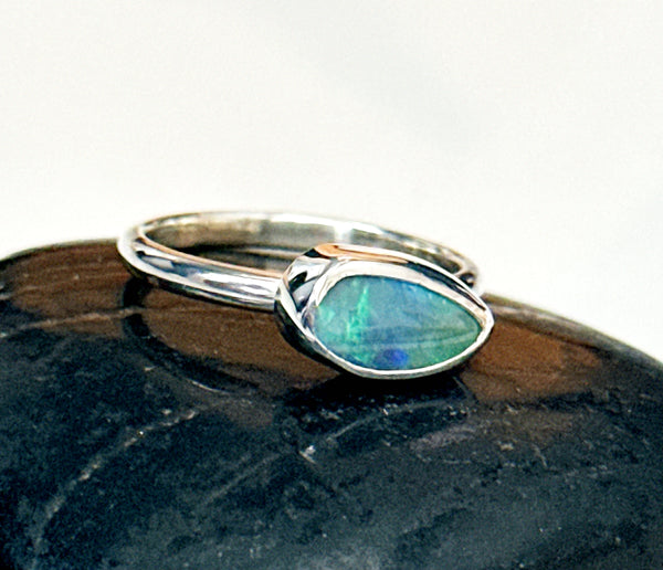 Solid Lightning Ridge Opal Sterling Silver Ring
