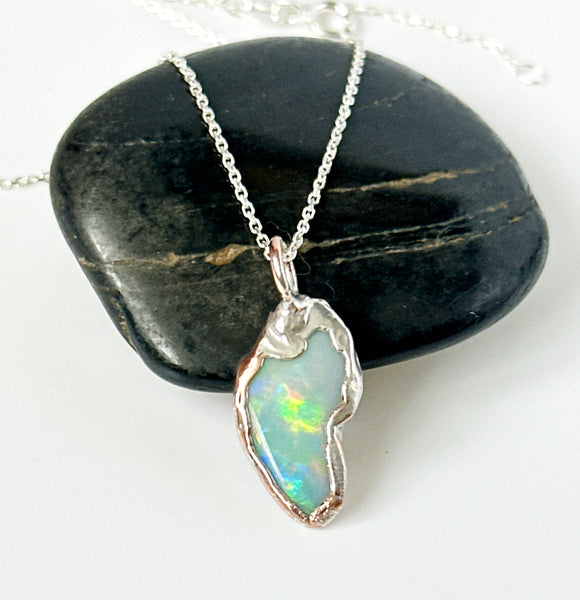 Coober Pedy Opal Silver & Copper Formed Pendant Necklace