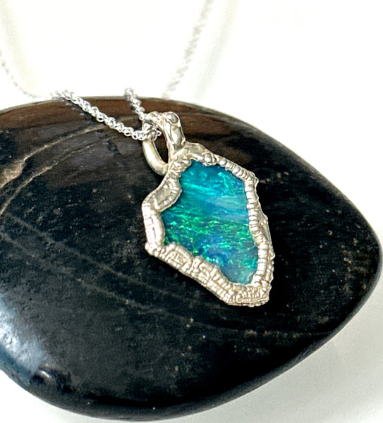 Lightning Ridge Opal Silver Pendant Necklace