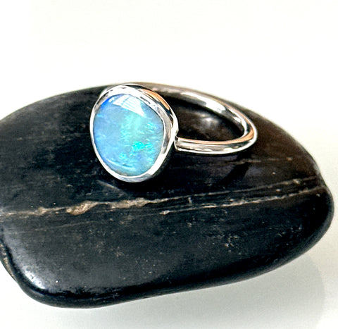 Solid Lightning Ridge Opal Sterling Silver Ring