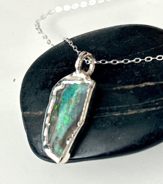 Lightning Ridge Opal Silver Pendant Necklace