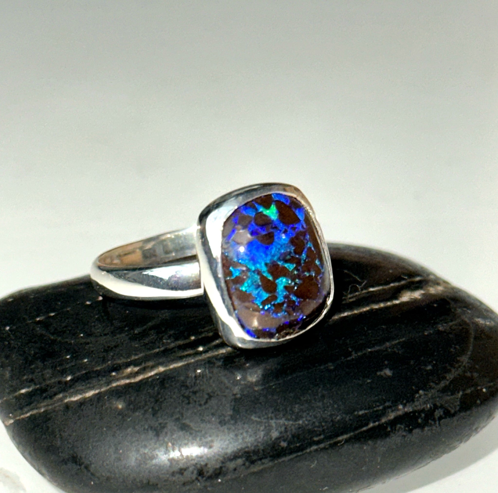 Boulder Opal Sterling Silver Ring