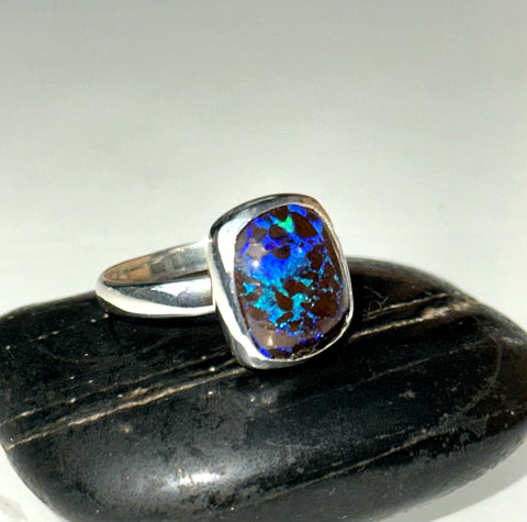Boulder Opal Sterling Silver Ring
