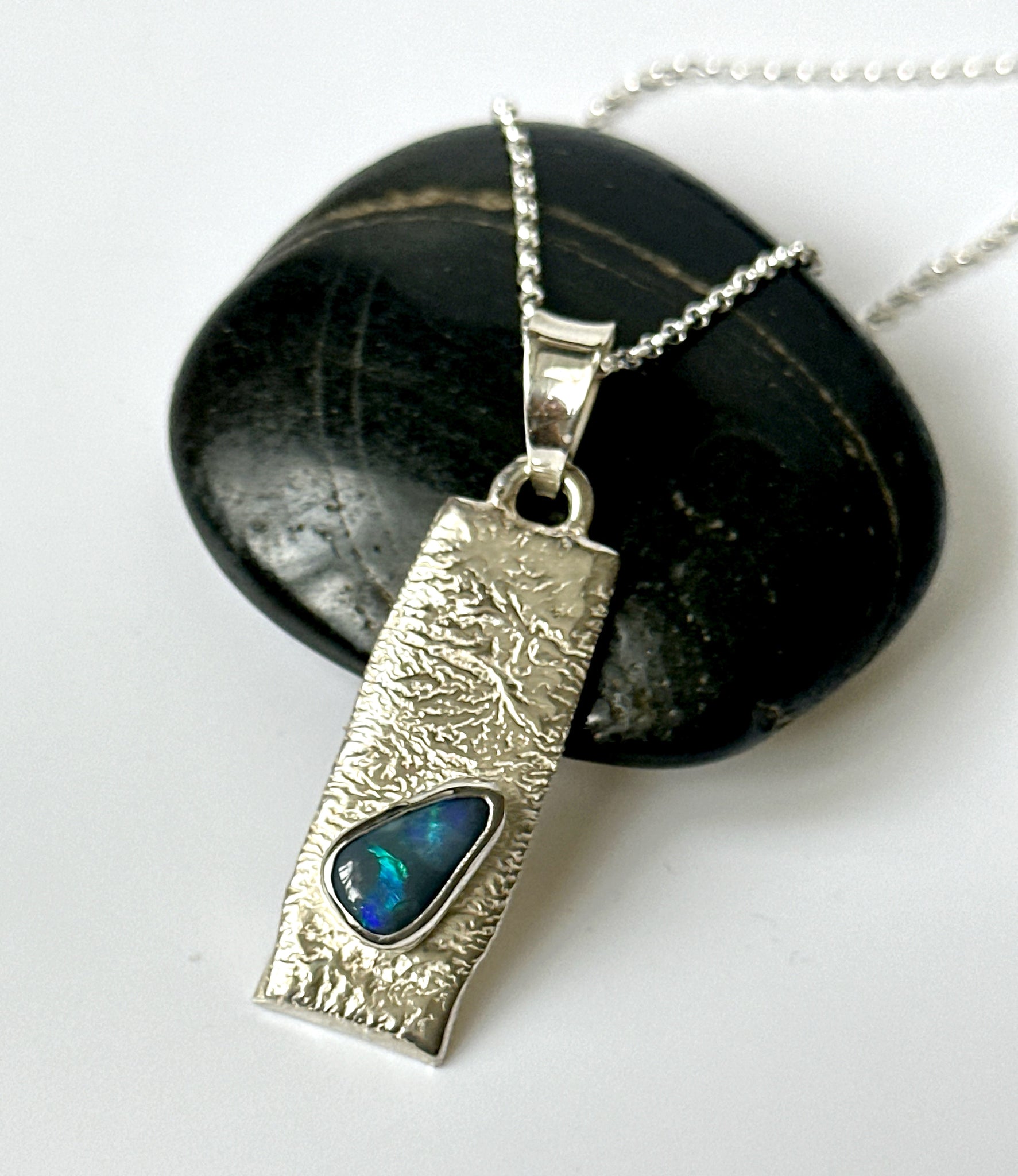 Solid Black Opal Sterling Silver Pendant Necklace