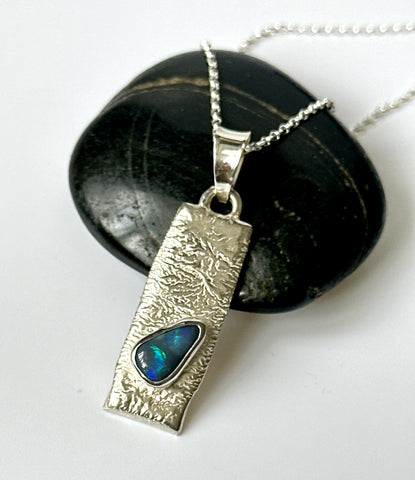 Solid Black Opal Sterling Silver Pendant Necklace