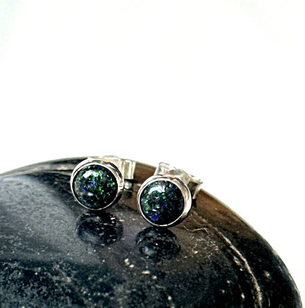 Andamooka Opal Matrix Stud Silver Earrings