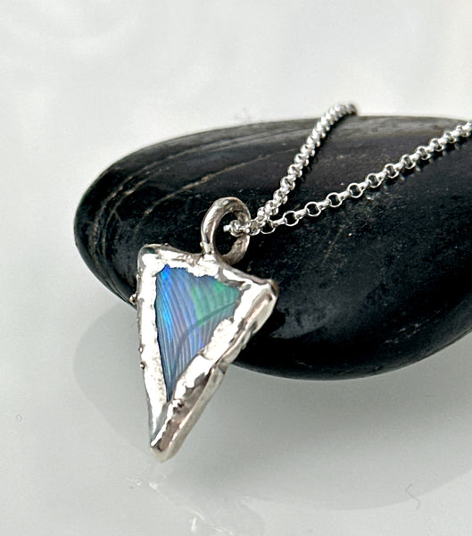 Solid Opal Silver Formed Textured Pendant Necklace